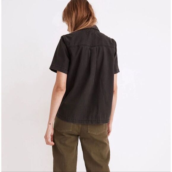 MADEWELL Women’s Lunar Wash Short Sleeve Button Front Utility Shirt Top Medium - Picture 2 of 7